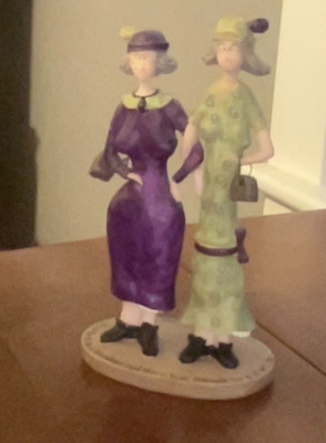 Small Resin Pair of Shopping Ladies  Figurine. Multi Color. 6 1/2'' Tall.
