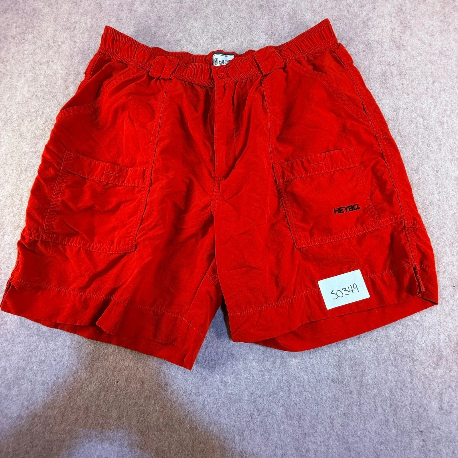 Heybo Outdoors Mens Red Performance Nylon Fishing Cargo Shorts Size Large L
