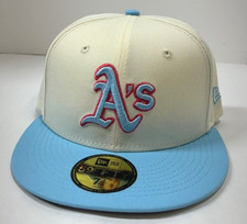 Oakland A's MLB NE Color Pack Fitted Hat~ Cream/Light Blue