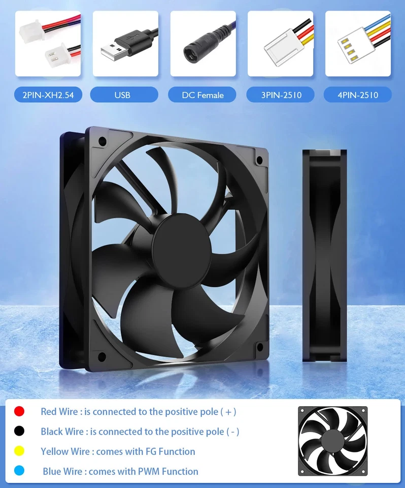 120mm 12cm 12025 Fan 5V 12V 24V 120mm*120mm*25mm Fan DC Brushless Cooling Fan - Image 3 of 4