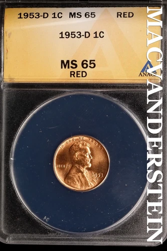 1953-D Lincoln Wheat Cent - ANACS MS 65 Red - Scarce  No Reserve  #SLK689