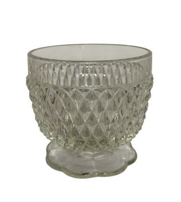 Diamond-Cut Clear Glass Sugar or Trinket Dish Scalloped Base Vintage