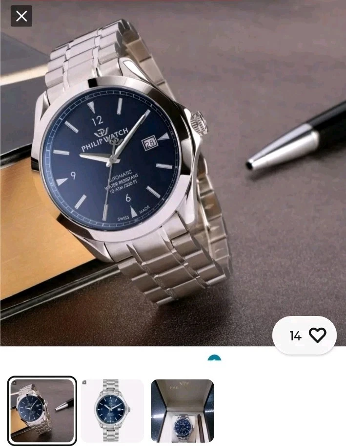 Orologio Philip Watch Blaze Automatico r8223165004 uomo acciaio 41 mm Blu Nuovo - Immagine 2 di 4