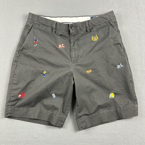 Polo Ralph Lauren Shorts Mens 33 Gray Embroidered Football Flat Front Chino