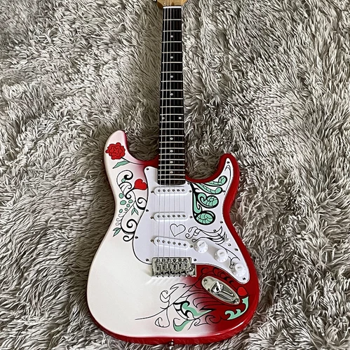 Custom Jimi Hendrix Electric Guitar White/red S-S-S Pickups Rosewood Fretboard