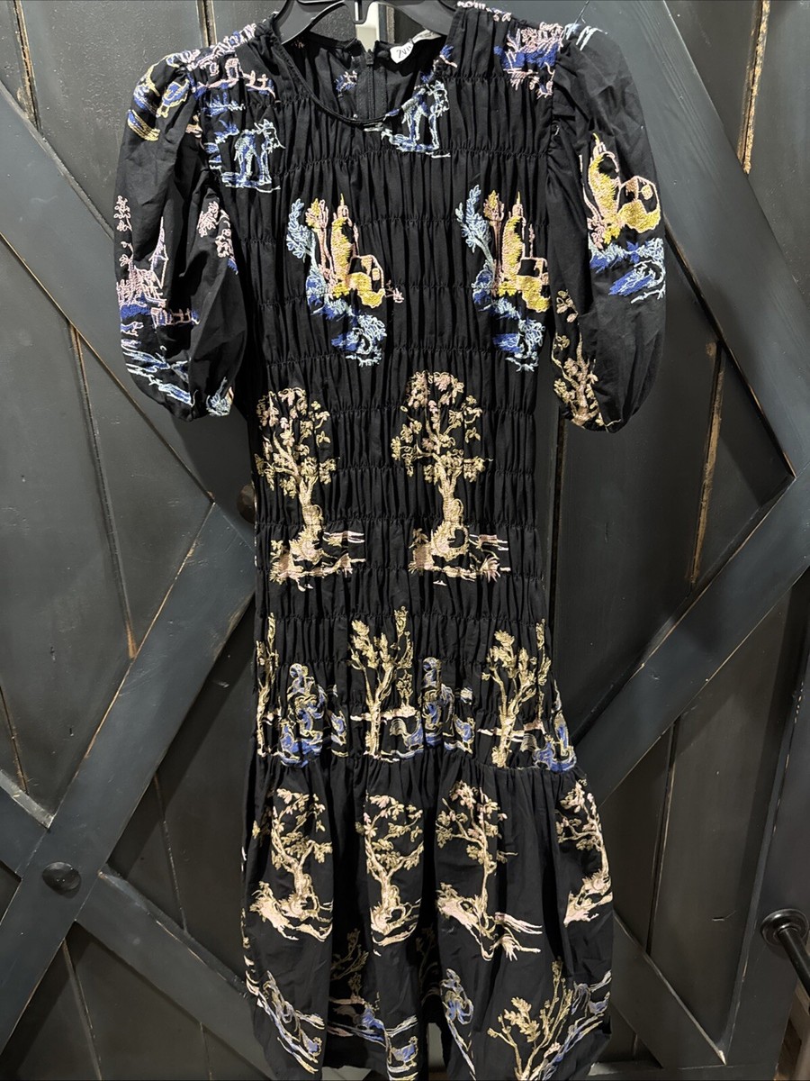 sachin and babi light blue dress Yumi Black Long Sleeve Midi Dress With Floral Embroidery