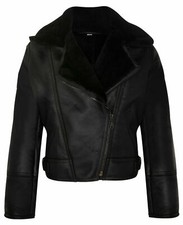Ladies Black Winter B3 Ww2 Sheepskin Shearling Leather X-zip Flying Jacket