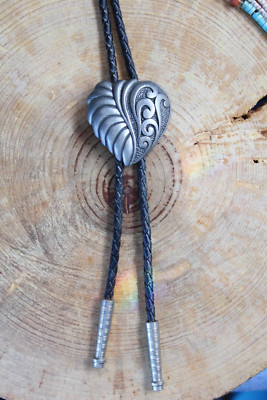 Pewter HEART & Black Leather Bolo Tie by EGE '89