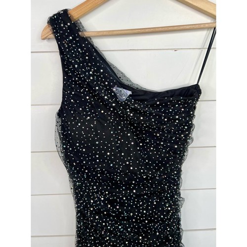 Abito monospalla viola weekend nero mini orlo arricciato strass glitter 5/6 - Foto 3 di 10