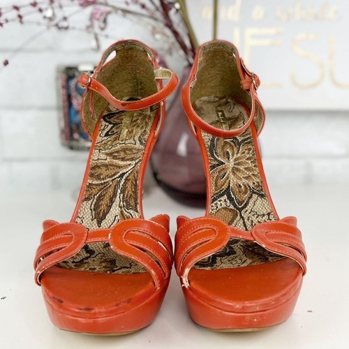 Michael Antonio Orange Leather Strappy Platform Stiletto High Heels Size 8.5 M - Picture 4 of 9