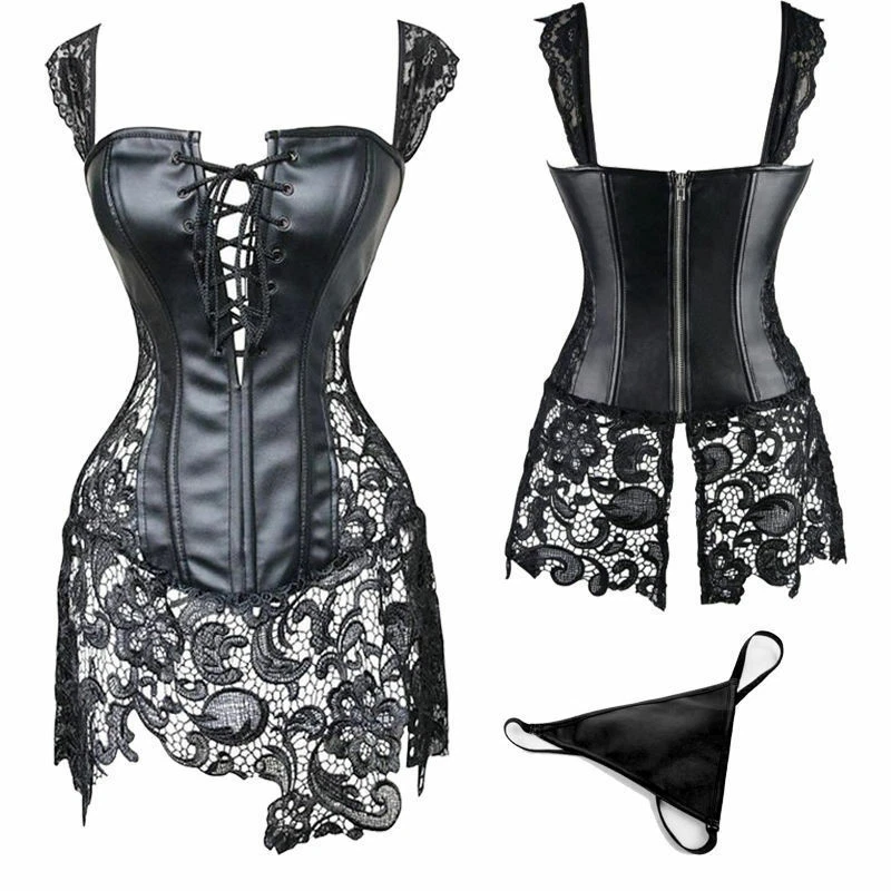 Corsé De Piel Sintética Sin Tirantes Para Mujer - Estilo Gótico/Medieval, Con Cremallera, Efecto Mojado, Negro