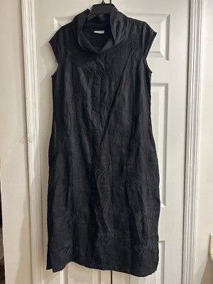 FOIL Black Linen Sheath Dress~Pockets~Embroidered leaves~Side zip~Slits~Size 8 | eBay FOIL Black Linen Sheath Dress~Pockets~Embroidered leaves~Side zip~Slits~Size 8 | eBay