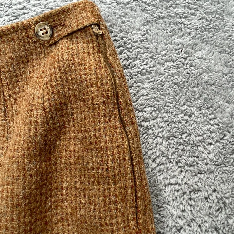 复古羊毛裙女式 8 棕色粗花呢千鸟格丝绸铅笔学院开衩 — 第 3/4 张图片