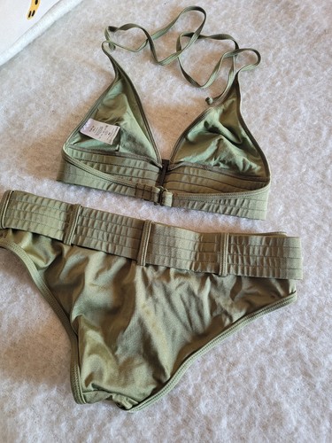 H&M Bikini Set Triangle Top Halter Olive Green Size US 6 EUR 36 As NEW - Picture 2 of 7