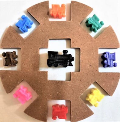 Mexican Train Domino Starter 6'' Wooden Hub Center 8 Trains Markers Large Train