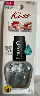 Kiss press on Nails Short Gray with white marble accent fashion, HOT selling 