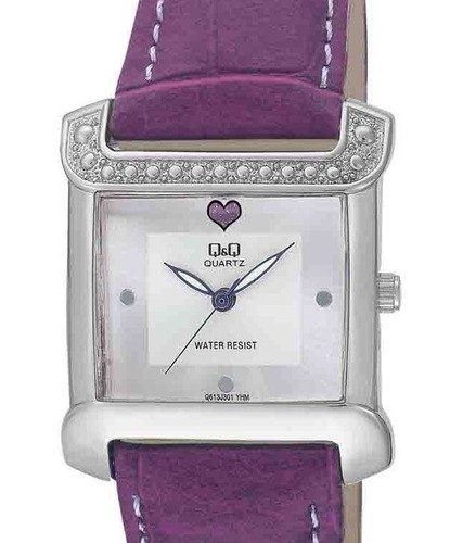 Q&Q PU Leather Studded Purple Ladies Watch Q613J301Y - Picture 2 of 2