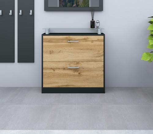 Garderobenset Schuhschrank Spiegel Wandpaneel Schuhkipper Regal Schwarz FINN - Bild 13 von 13