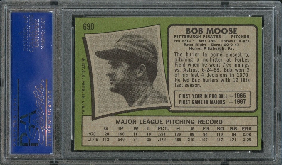 BB - 1971 - Topps - #690 - Bob Moose - PSA 7 - NM - Image 2 of 2