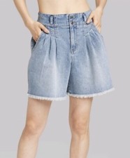 Wild Fable Highest Rise A Line Medium Wash Pleated Raw Hem Jean Shorts 8/29