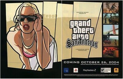 Vintage RETRO Grand Theft Auto San Andreas PS2 video game ad **FREE  SHIPPING**