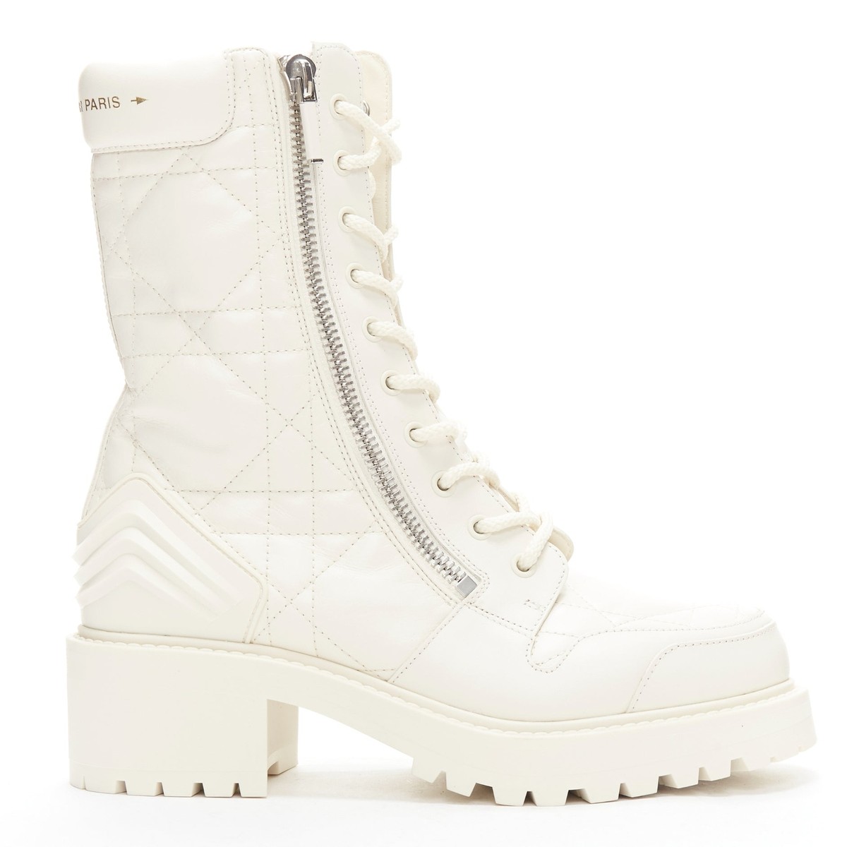 Christian Dior ホワイト レザーブーツ36 CHRISTIAN DIOR 2023 D-Leader white Cannage quilted leather