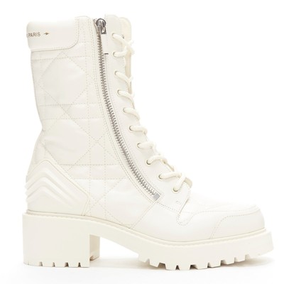 CHRISTIAN DIOR 2023 D-Leader white Cannage quilted leather ankle boots EU38