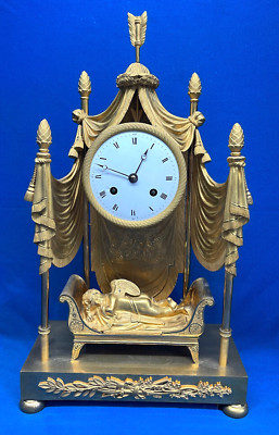 1840 Antique French Silk Thread Sleeping Churub Ormolu Mantel Clock *