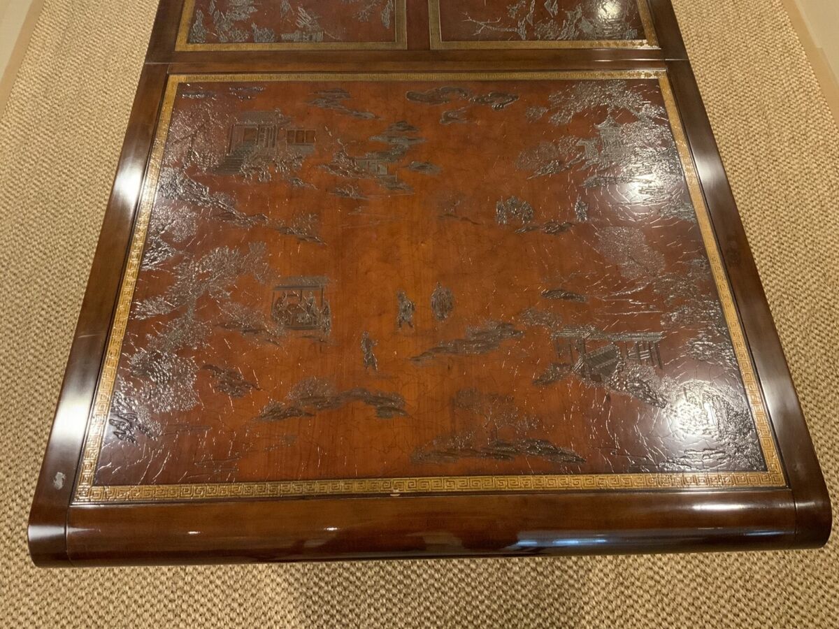 Vintage Drexel Heritage Chinoiserie Cherry And Leather Inlay Vintage Drexel Heritage Chinoiserie Cherry And Leather Inlay