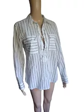 Equipment Womens Long Sleeve V Neck Button Down Top Pockets Size Small Petite 