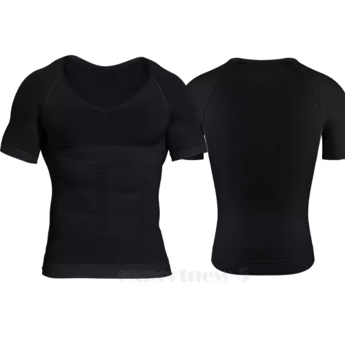 Mens T-shirt Shaper Male Tummy Compression Shapewear Fitness Waist Girdle Vest - Picture 29 of 47