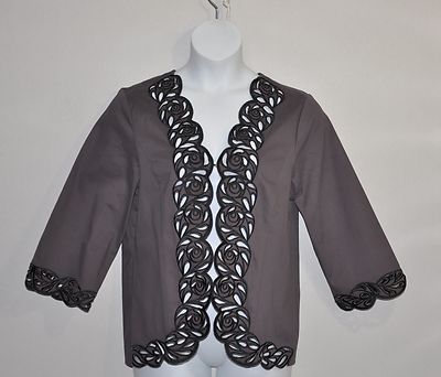 Bob Mackie Embroidered Cut Out Jacket Size XL Taupe