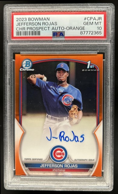 2023 Bowman Jefferson Rojas Chrome Auto Orange Refractor 1st #/25 Cubs PSA 10