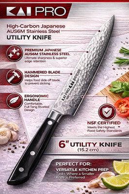 Kai PRO 6'' Utility Knife AUS6M Japanese Stainless Steel Hammered NSF HT7004
