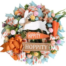 18" Easter Mesh Wreath for Front Door - Handmade Carrot  Bunny Sign Spring D...