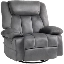 HOMCOM Recliner Chair, Swivel Rocker Chair with Cushion, Charcoal Gray