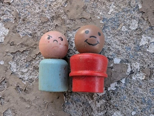 Lot Of 2 Vintage ~1960s Wooden Fisher Price Little People Toys