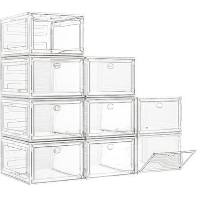 Large Clear Stackable Shoe Storage Box with Magnetic Door Foldable Space Saving