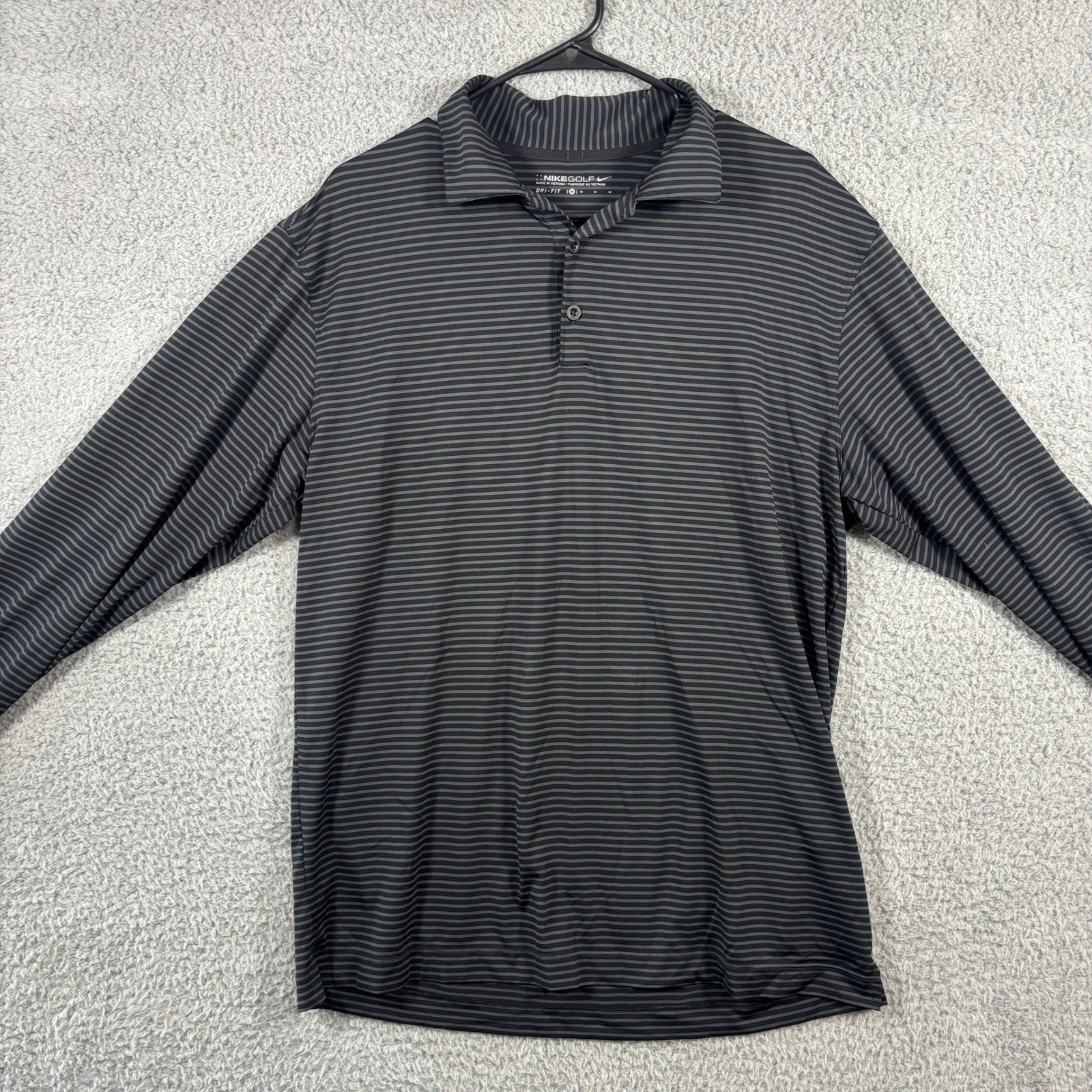 Dri-fit Mens Long Sleeve Striped Polo Shirt Black Grey Mediu