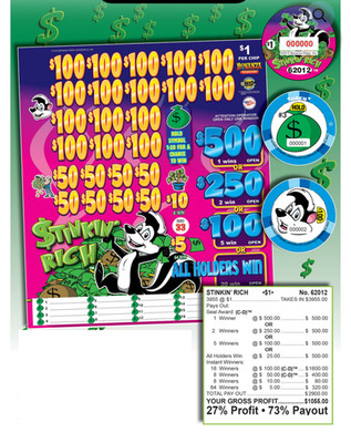 Pull Tab Tickets - Chip - Game - Holder - Stinkin Rich - 3,955 ct