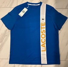 Lacoste Sport Men's Logo Lined T-Shirt Blue White Yellow New