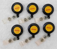 Lot of 6 DHL Retractable ID Badge Card Holder Reel Clips w/Clear PVC Straps NEW