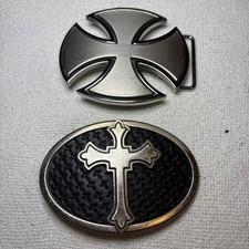 Gothic Black with Silver Cross Belt Buckles Lot Of 2