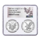 2pc - 2020-2021-S Proof American Silver Eagle Type 2 NGC PF69UC 2-Coin Holder