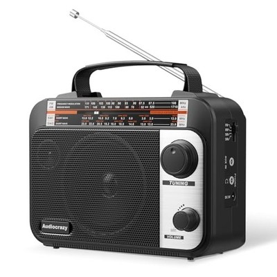 Multi-Band AM/FM/SW1-2 Radio Transistor Radio AC or Battery Operated with Black