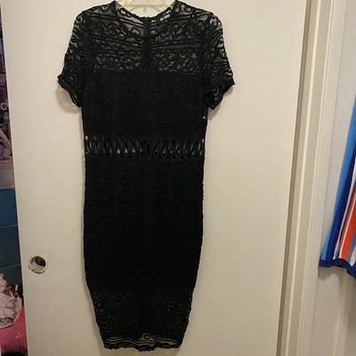Misguided Womens Black Lace Mini Dress Size 10 Bust 38  Cutout Waist LBD New