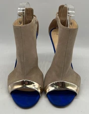 Giuseppe Zanotti Design Cam Pallido Beige/Blue Suede Peep Toe Sandal sz 39