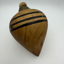 Rare Wooden Spinning Top With Brass Handle Black Stripes Antique  Read 