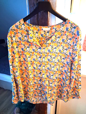 Damenbluse Gr. 40 gelb bunt gemustert moderne Bluse aus Baumwolle leicht und wei