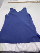 Anne Klein Suit Separates Double V-Neck Sleeveless Top in Blue Eclipse Small New
